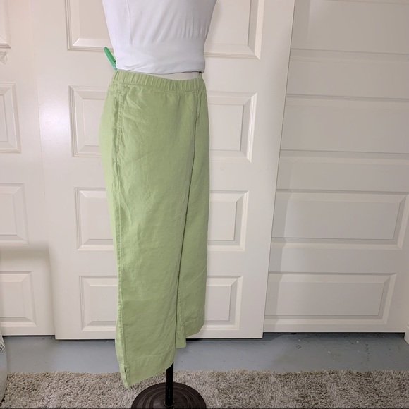 J Jill Light Green 100% linen Wide Crop Pants Side Pocket Size S petite - Picture 7 of 12